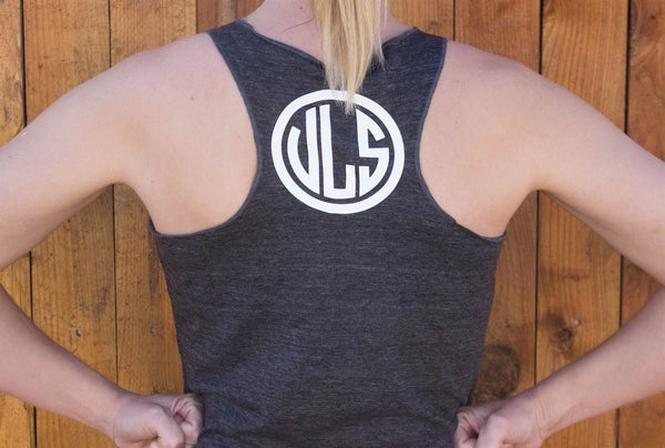 Monogramed Racerback Tank-Charcoal